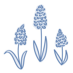 春の花のイメージのブルーのステッカー風イラストセット