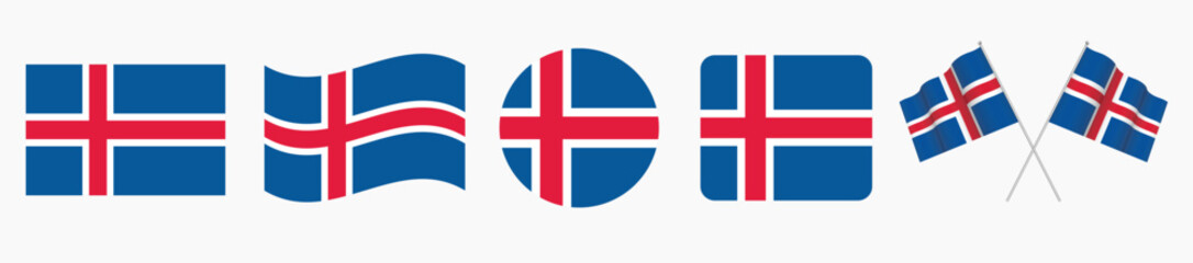 Obraz premium “Iceland flag, Nordic cross, Iceland national flag, blue red white cross, waving flag vector illustration”