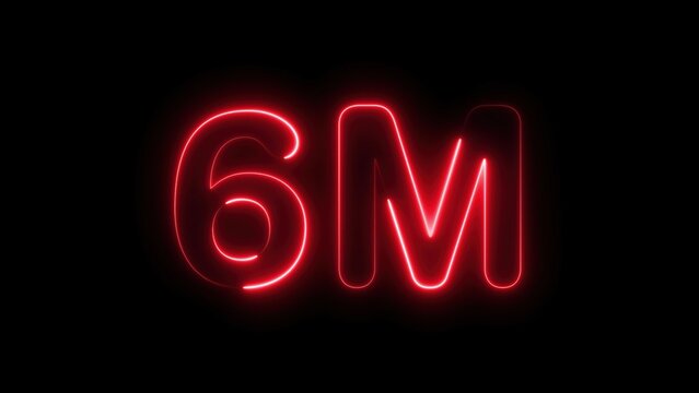 Neon 6M glowing sign red light digital display futuristic minimalist background