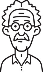 Hand Drawn Old Man Black and White Avatar Illustration in Minimal Line Art Style Design
