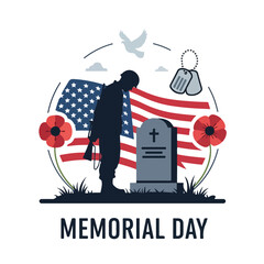 Naklejka premium Illustration of a soldier, flag, poppy, dove, and gravestone with text