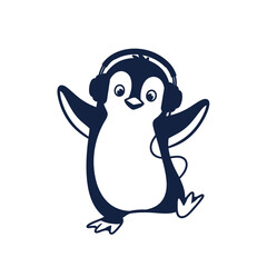 Obraz premium Penguin wearing headphones dancing