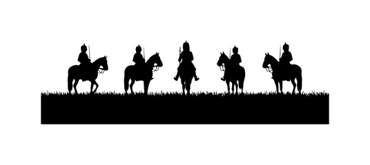 Silhouette Knights on Horseback Vector Art