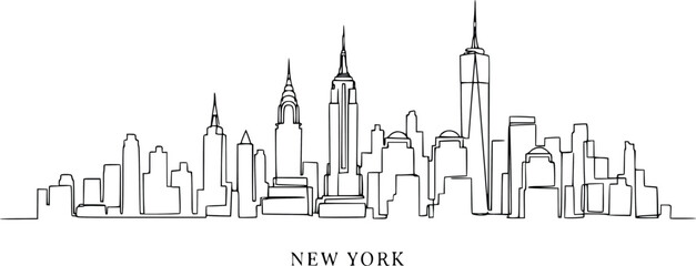 Fototapeta premium New York City Skyline Line Art Vector with Manhattan Skyscrapers