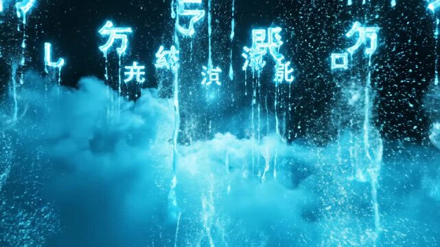 Mystical Chinese Characters Descending into a Sea of Clouds.