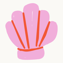 Flat vector illustration of stylized pink sea shell with simple lines in minimal tropical beach style.