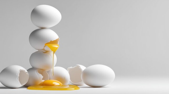 Mistakes and failures in business growth, a stack of eggs with a broken one spilling yolk, symbolizing bloopers and the need for continuous learning and improvement in career development.