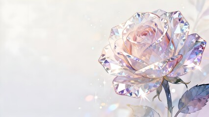 Crystal rose flower background illustration: copy space available, gem texture, dreamy floral wallpaper