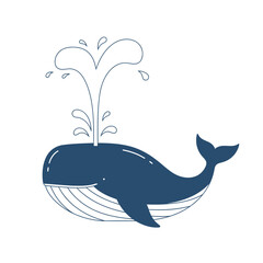 Whale Splash Illustration with Water Spout © Dolpin