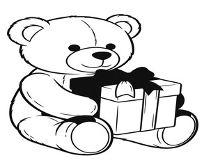 Fototapeta premium A cute teddy bear holding a wrapped gift
