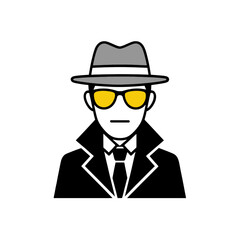 Spy Agent in Fedora Hat and Yellow Sunglasses Line Icon for App UI
