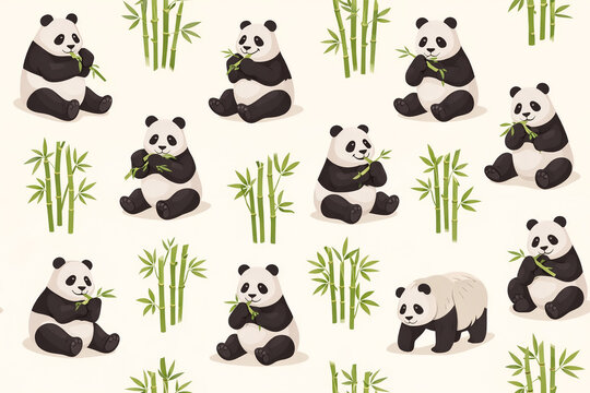 Panda Bamboo Seamless Pattern