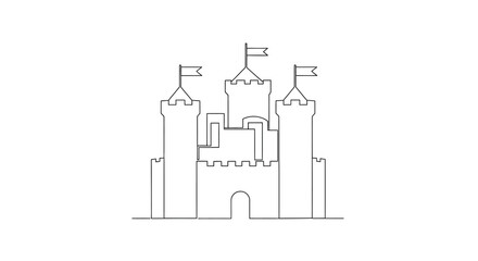 Simple line art castle drawing with flags and towers © musa