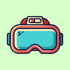 Fototapeta premium Illustration of VR headset with light green background, cartoonish and modern design