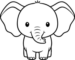 Adorable Baby Elephant Outline Drawing Cute Cartoon Sketch