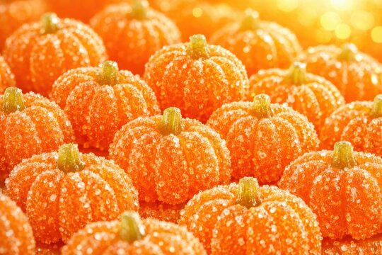 Dulces de calabaza de gelatina, caramelos de az&uacute;car con forma de calabaza, golosinas de Halloween, postres festivos de oto&ntilde;o