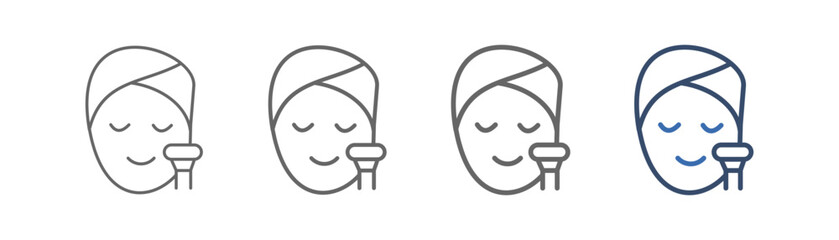
outline icon set face roller with design of person doing facial treatment
