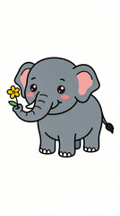 Cute Asian Elephant Holding Flower Vector, Baby Elephant Cartoon