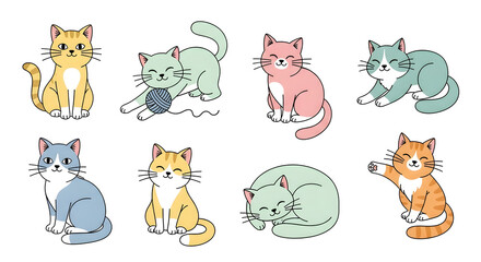 Fototapeta premium Adorable Cartoon Cats Collection A Whimsical Assortment of Feline Friends