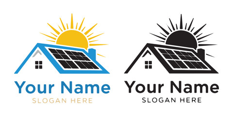 Obraz premium Solar panel house with sun logo template design