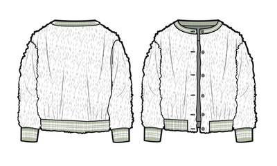 Winter fleece jackets design technical flat sketch vector mockup template. © Clothing Design