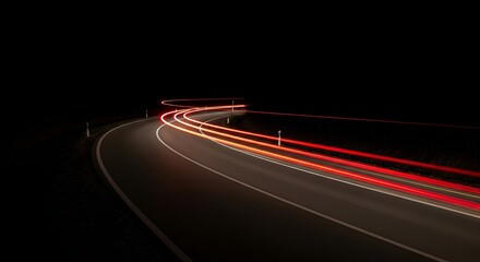 night highway traffic lights, long exposure, curved road