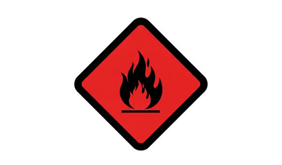A red diamond shaped warning sign with a black flame icon