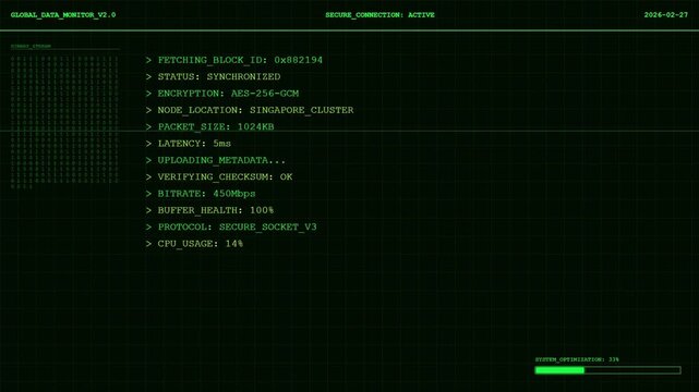 Futuristic AI System Interface with Data Visualization HUD and Retro Green Coding Terminal.