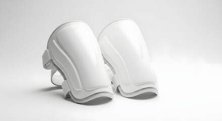 Fototapeta premium Pair of white shin guards isolated on a clean white background, showcasing protective athletic gear