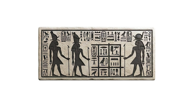 Ancient Egyptian Hieroglyphics with Deities on Stone Tablet