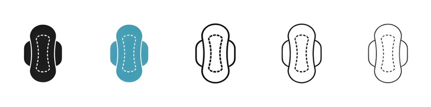Sanitary Pad Icon Set. Feminine Hygiene Product in Flat and Outline Style. Thin line customizable illustration. Contour symbol. Vector isolated outline drawing. Editable stroke