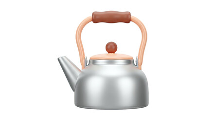 Obraz premium Modern Stainless Steel Kettle with Brown Handle and Peach Lid