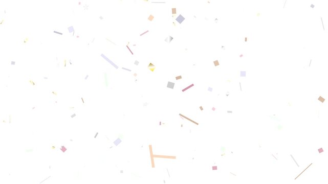 White background with scattered multicolour abstract confetti burst 
