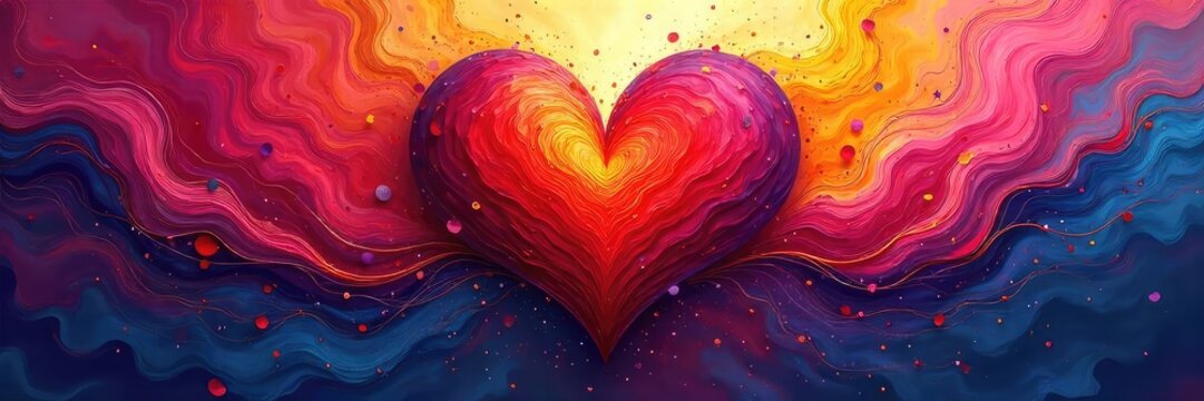 A vibrant abstract painting depicting intertwined hearts and swirling colors, expressing the passionate and chaotic nature of artistic love ,  vibrant hues,  concept,  expressive