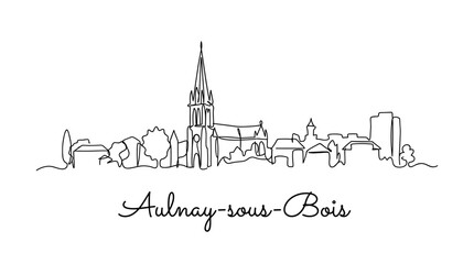 Fototapeta premium Aulnay-sous-Bois city skyline minimalist single line drawing isolated on white background vector illustration