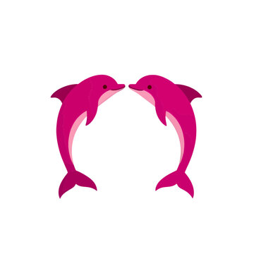 Two Pink Dolphins Facing Each Other Flat Vector Icon for App UI