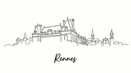 Minimalist Rennes France skyline architecture continuous line art vector illustration