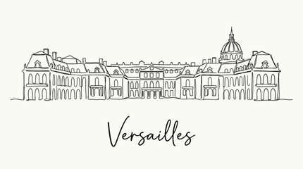 Obraz premium Palace of Versailles landmark architecture in continuous line art style vector illustration