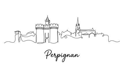 Obraz premium Perpignan France city skyline continuous line drawing minimalist vector illustration