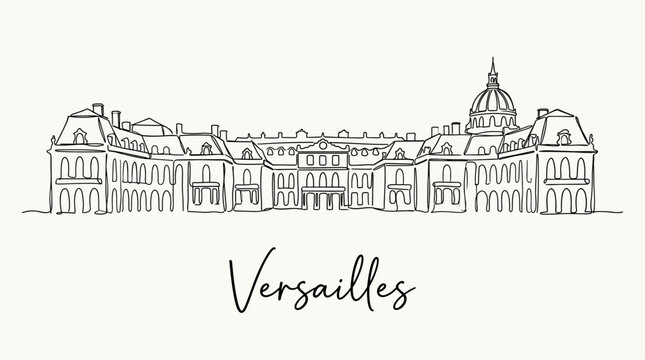 Palace of Versailles landmark architecture in continuous line art style vector illustration