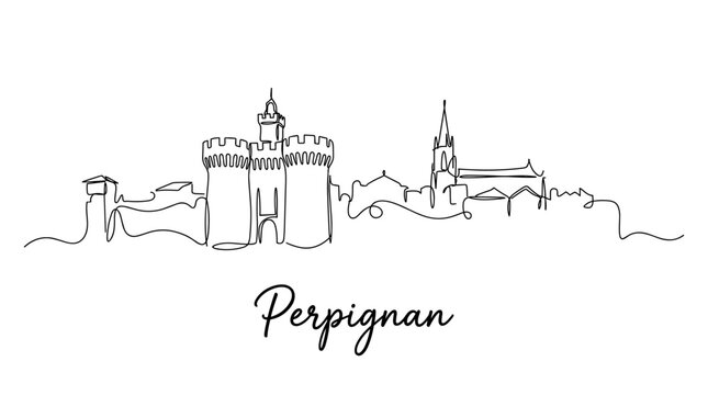 Perpignan France city skyline continuous line drawing minimalist vector illustration