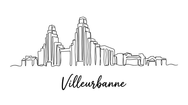 Villeurbanne France city skyline in minimalist continuous line art style vector illustration