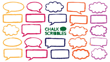 Collection of various hand-drawn chalk speech bubbles on a white background