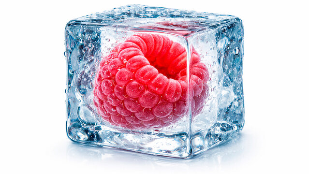 A frozen raspberry berry