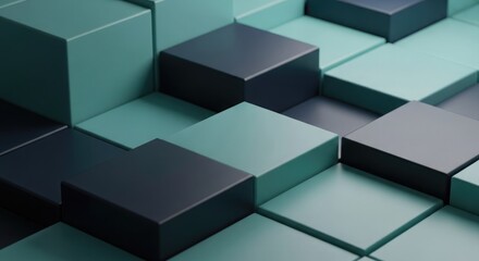 Obraz premium 3d rendering of interlocking teal and dark gray cubes in a grid pattern