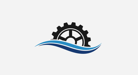 Industrial Gear and Water Wave Logo Icon © rukaia