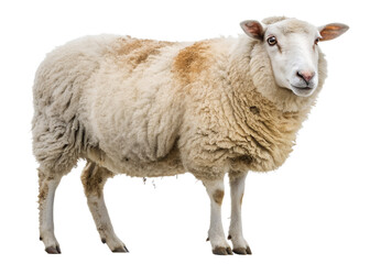 Woolly, sheep, animal, standing, livestock, mammal, isolated on transparent background