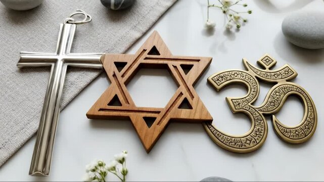 Symbols of Major World Religions on a Textured Background.