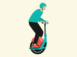 man wearing a helmet and teal shirt riding a modern electric unicycle © Flash