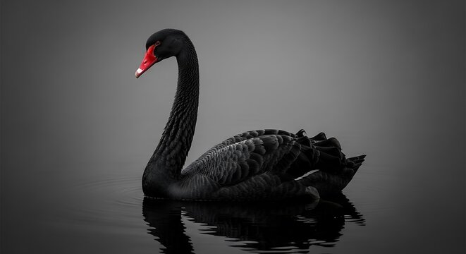 A black swan floating on an implied surface